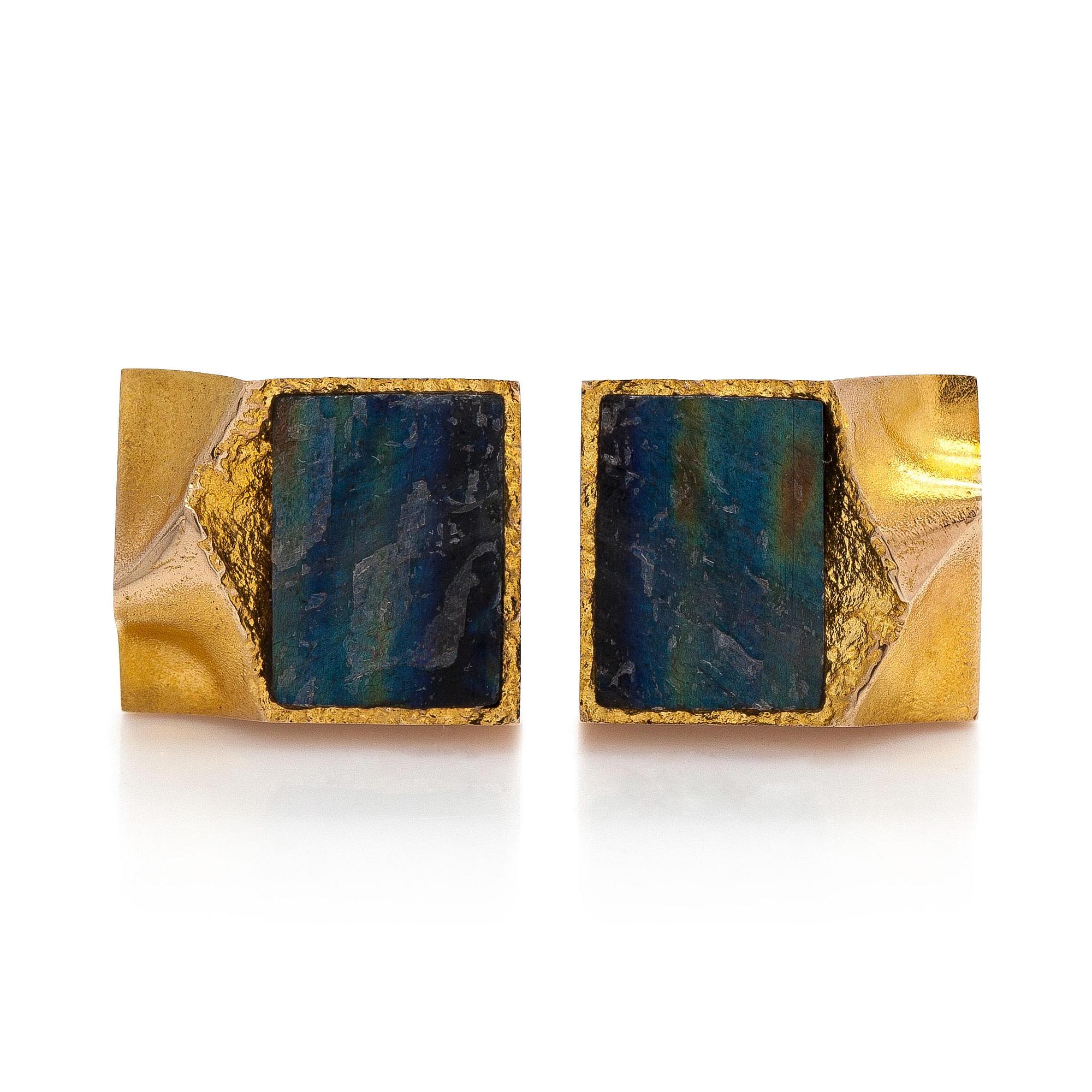 Björn Weckström, manschettknappar, "Antarktik", spektrolit, 14K guld.