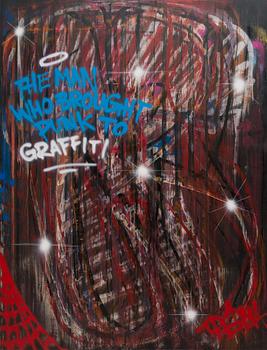 Trama, mixed media and spray paint on board, a tergo signed and dated -19.