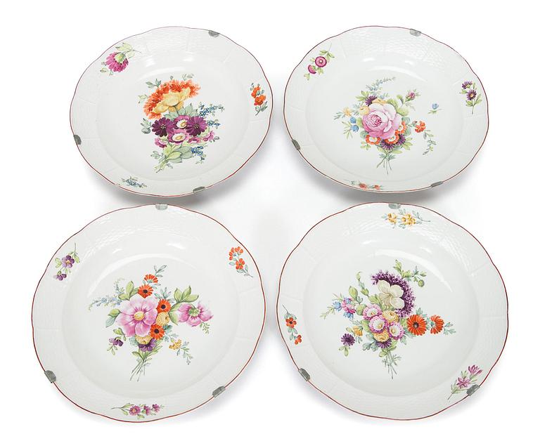 Four 18th-century porcelain dishes, Imperial porcelain manufactory, period of Empress Elisabeth I, Saint Petersburg.