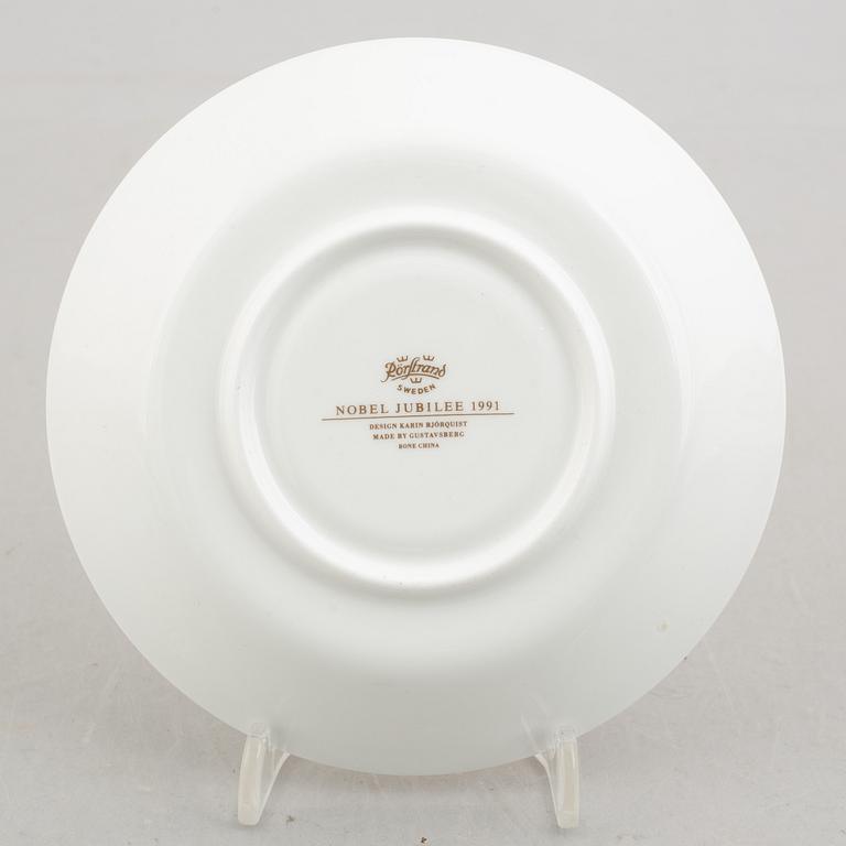 Karin Björquist, five 'Nobel' bone china coffee cups with saucers, Rörstrand.