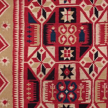 A flat weave bed cover, c. 182 x 126 cm, Gärds district, northeastern Scania, signed AO HID IOS, dated 1837.