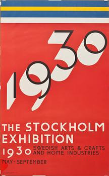 UTSTÄLLNINGSAFFISCH, "1930 The Stockholm Exhibition ..." av arkitekt Sigurd Lewerentz. Nytryck.