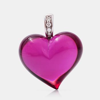 A pink tourmaline and diamond "heart" pendant.