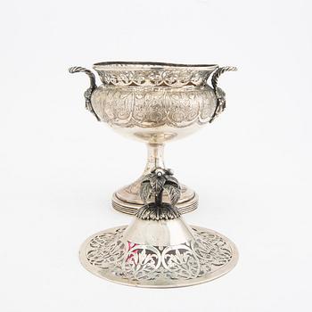 A 19th/20th century bowl on foot, silver.