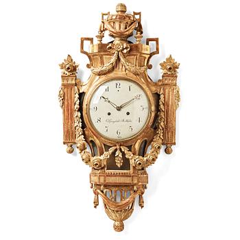 A Gustavian wall clock by Olof Ljungdahl (clockmaker Stockholm 1775-1780).