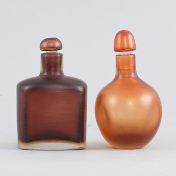 FLASKA med PROPP, 2 st, glas, Venini, Murano, Italien, 1900-tal.