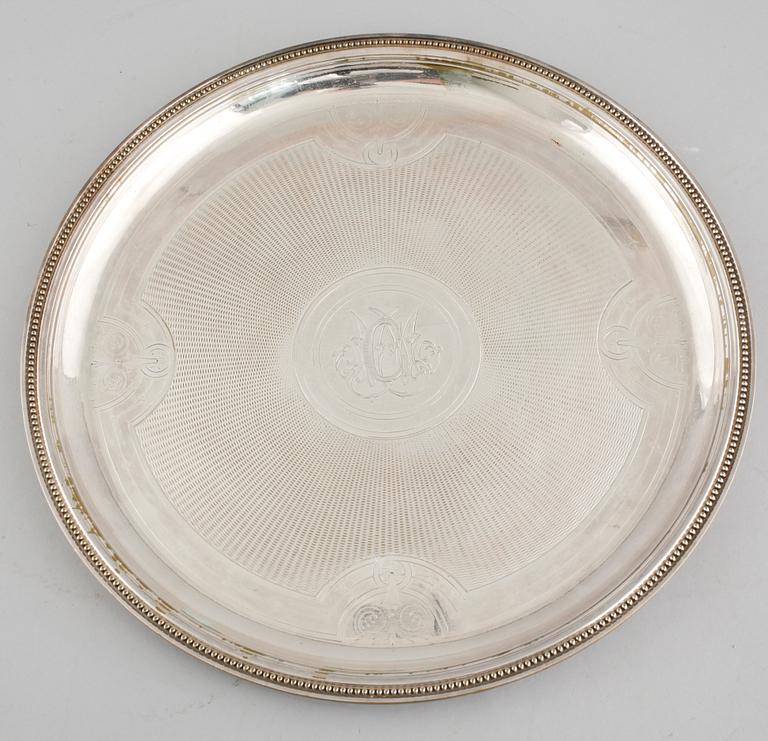 A silvered metal tray by Christofle in France, first half of the 20th century.