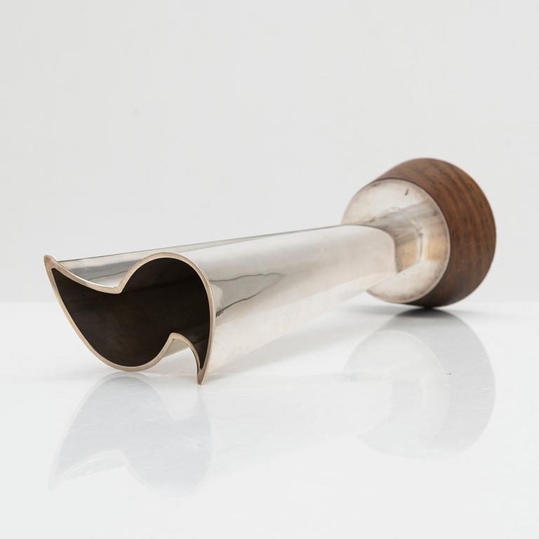 Tapio Wirkkala, a 'Liekki' (Flame) silver vase on a rosewood base, model TW 228, Kultakeskus, Hämeenlinna 1963.