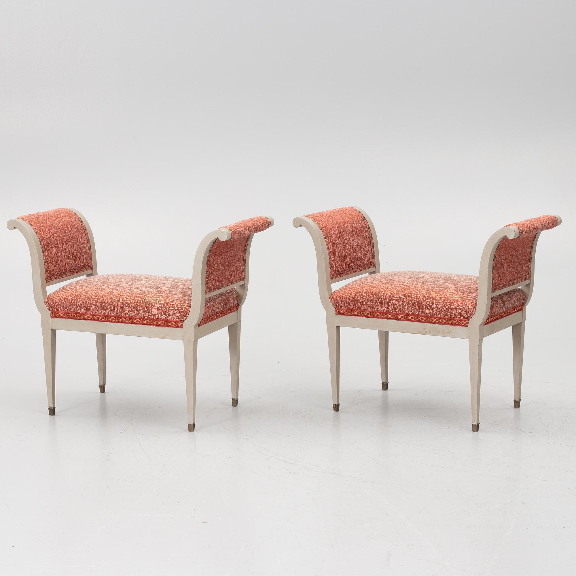 A pair of late Gustavian-style stools, ca 1900.