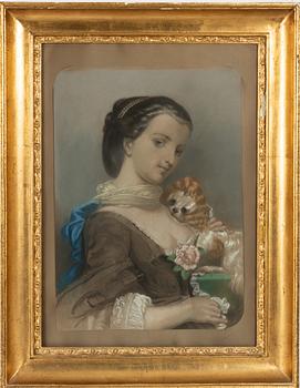 Swedish artist, 19th century, Young woman with dog.