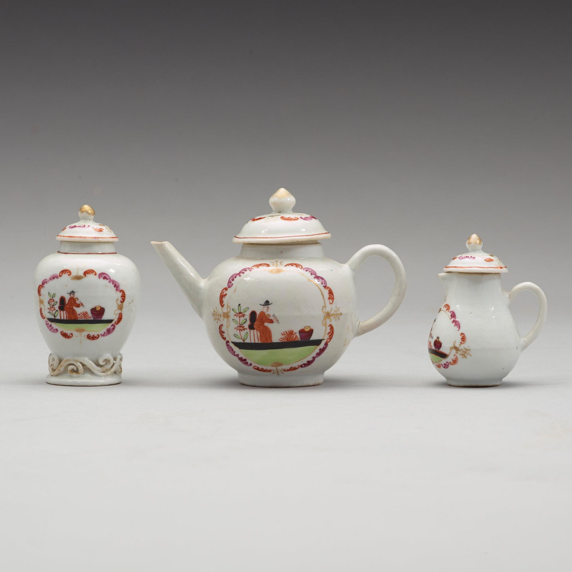 A famille rose 'European Subject' miniature service, Qing dynasty, Qianlong (1736-95). (36 pieces).