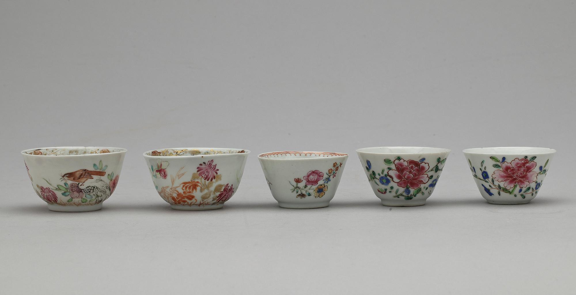 KOPPAR, 5 st samt FAT, 3 st, porslin, Kina, 1700-tal.