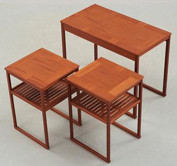 A Carl Malmsten teak nest of tables, 'The Sledge' probably by Åfors Möbelfabrik, 1988.