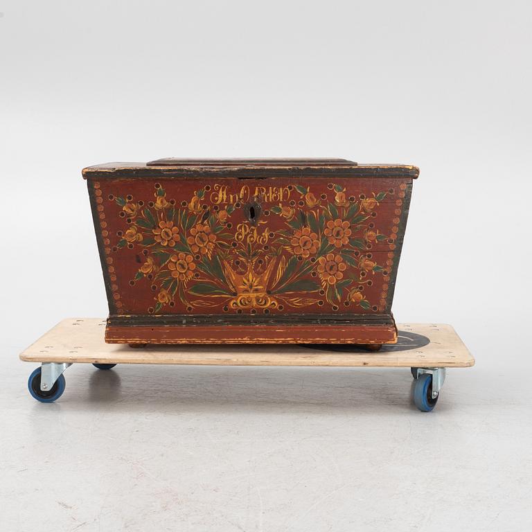 A painted provincial chest, Hälsingland, Sweden, dated 1819.