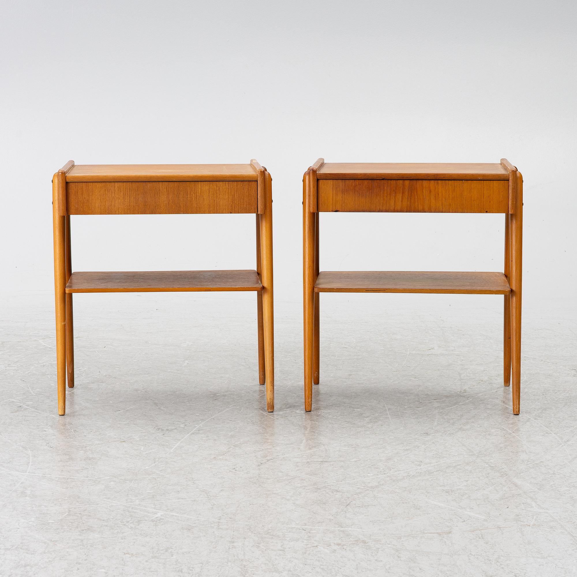 Bedside tables, a pair, AB Carlström & Co Furniture Factory, 1950s/60s.