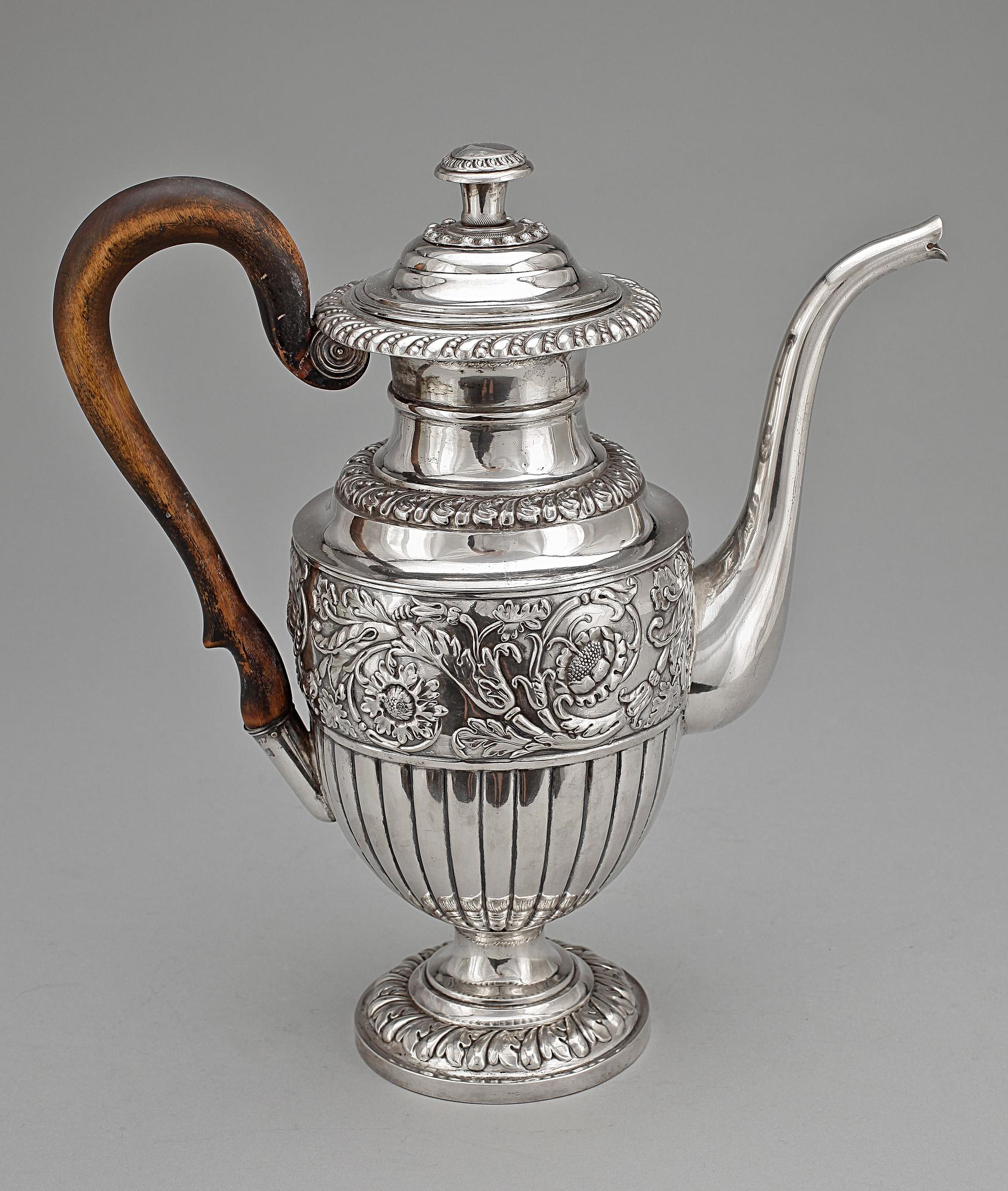 KAFFEKANNA, silver, empire, Otto Wilhelm Kjellberg, 1841, Västerås. Vikt tot 1140g.