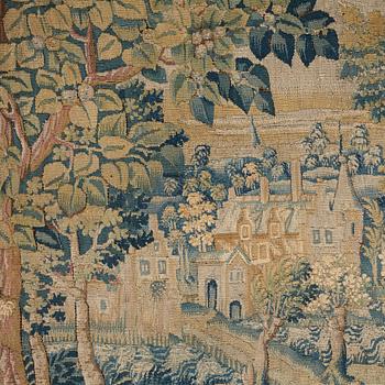 VÄVD TAPET, gobelängteknik, ca 191,5 x 220,5 cm, Flandern 1500-tal. Järnstång medföljer.