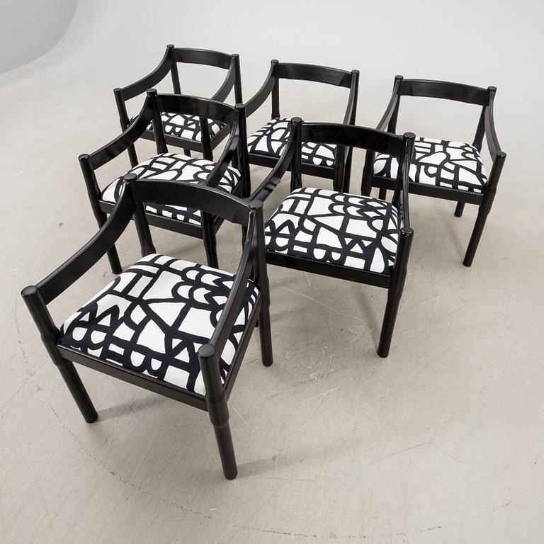 Vico Magistretti, a set of six Carimate chairs from Cassina later part of the 20th century.