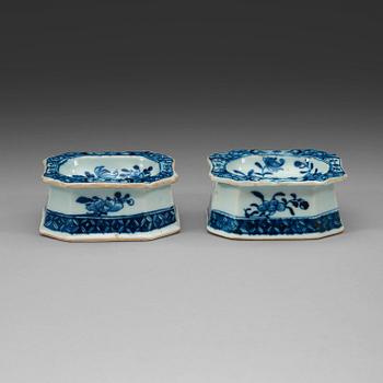 A pair of blue and white salts, Qing dynasty, Qianlong (1736-95).