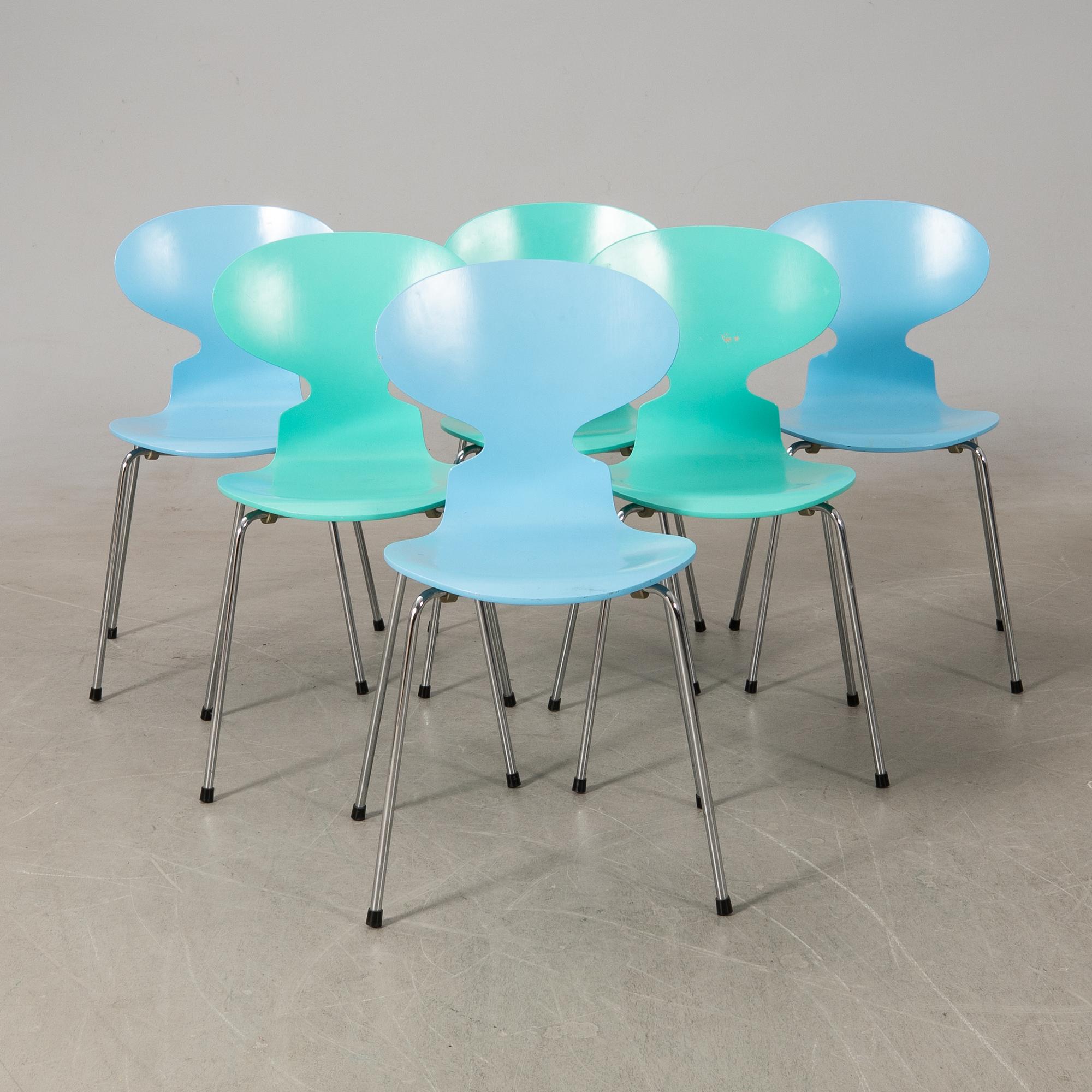 Arne Jacobsen, chairs 6 pcs, "Ant", Fritz Hansen, 1993.