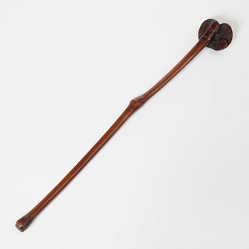 A hardwood bamboo shaped brushpot with a sceptre, China, 20th century.