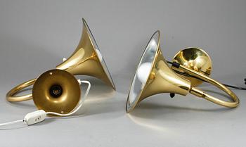 VÄGGLAMPOR, ett par, mässing, Börje Claes, Norlett Elit, 1900-talets fjärde kvartal.