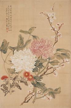 989. Målning, färg och tusch på papper. Kina, tidigt 1900-tal. Signerad.