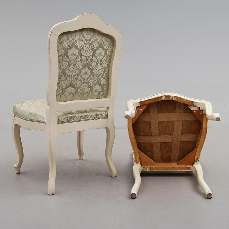 KARMSTOLAR OCH STOLAR, 6 st, rokokostil, 1900-talets första hälft.