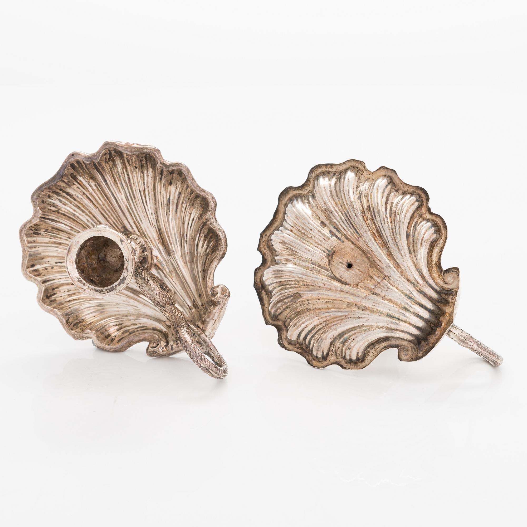 Nattljusstakar, ett par, silver Sverige 1800-talets mitt. Senempir.