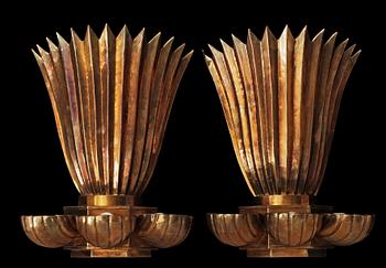 A pair of Lars Holmström Swedish Grace brass wall scones. Sweden 1920's.