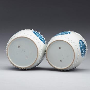 A pair of Chinese blue and white flower pots, early 20th Century.