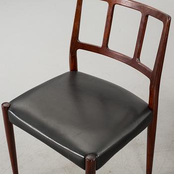 Six 1960's dining chairs, "Louise", Johannes Andersen, A.Andersen & Bohm, Denmark.