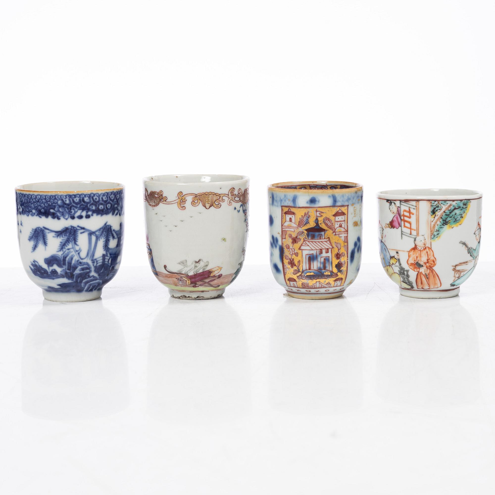 Thirteen porcelain cups, China, mostly 18th century.