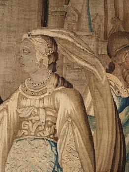 Vävd tapet, "Drottningen av Saba", gobelängteknik, ca 224-229 x 289-291, Flandern 1600-tal.