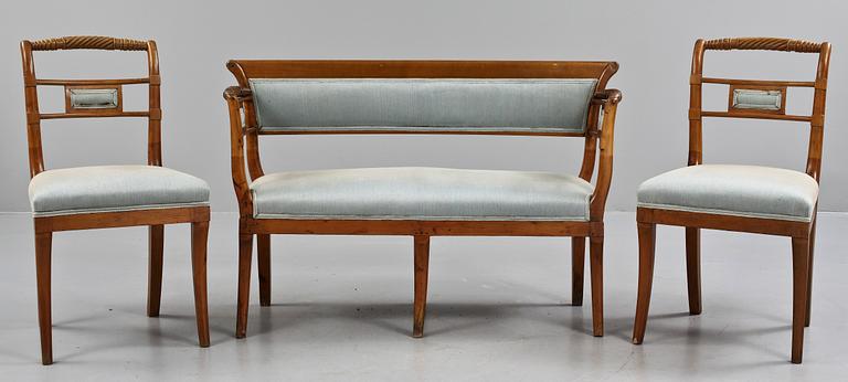 SOFFA samt STOLAR, ett par, biedermeier, 1800-tal.