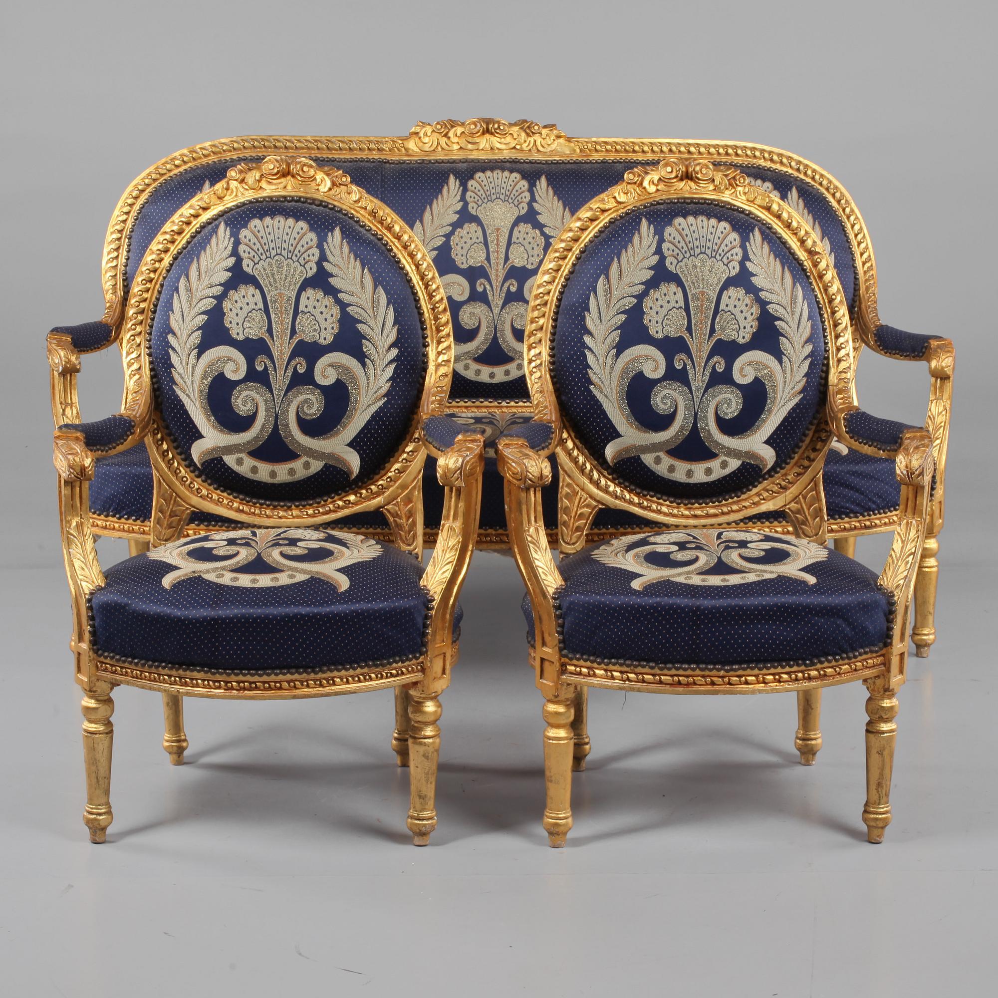 SALONGSGRUPP, 3 delar, Louis XVI-stil, modern tillverkning.