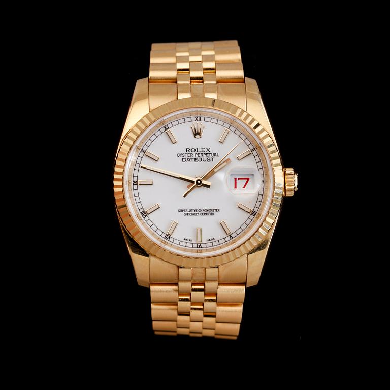 A Rolex Datejust men's wristwatch. 18K gold. Automatic. Ø 36 mm. Circa 2008.