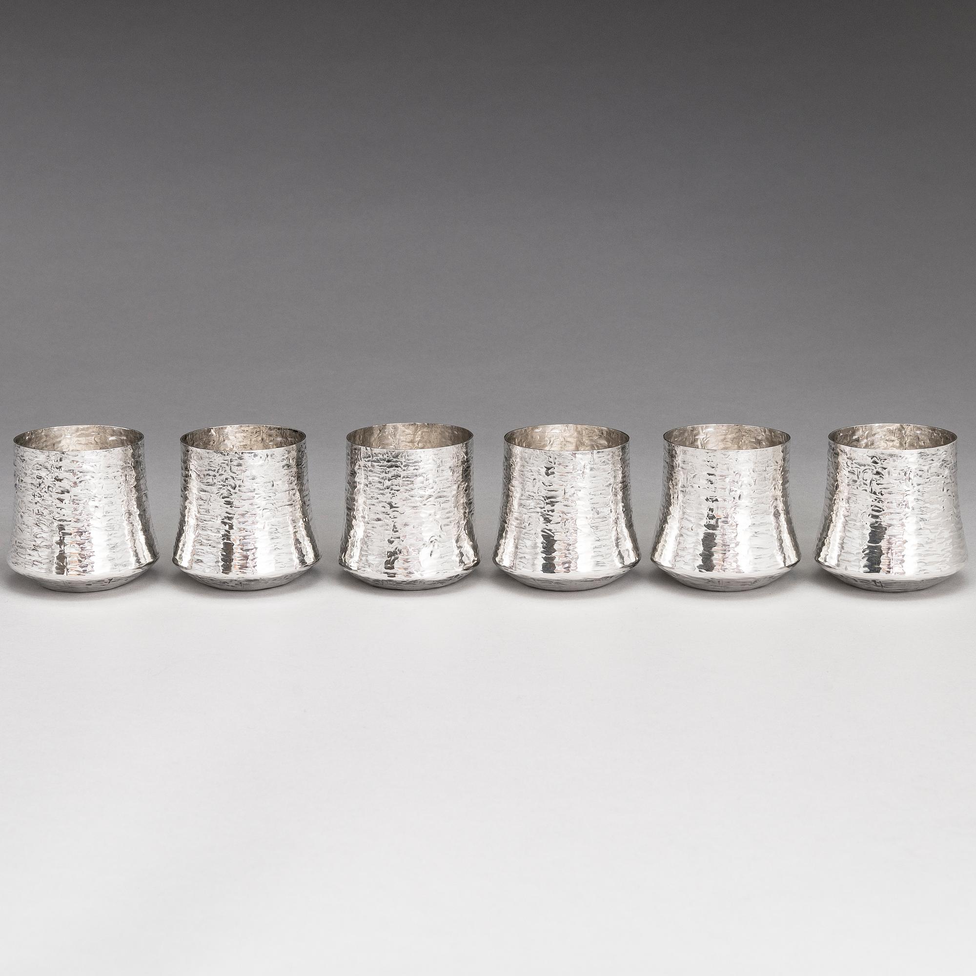 TAPIO WIRKKALA, BÅLSLEV och BÄGARE, 6 st, silver, stämpelsignerade TW, Kultakeskus, Tavastehus 1976 och 1974.