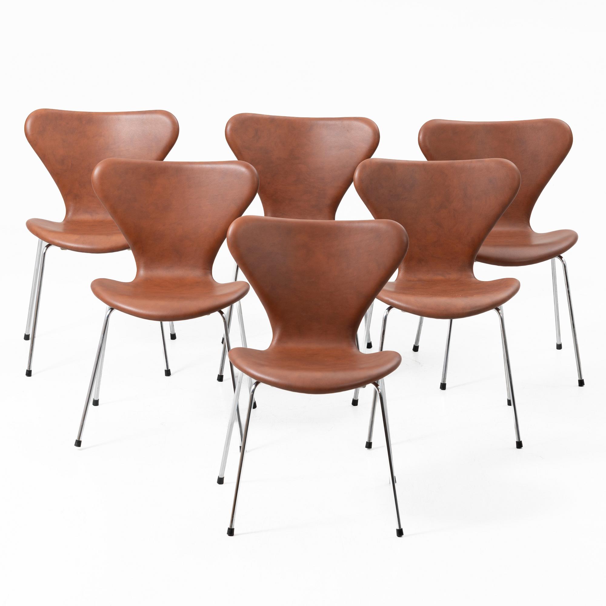 Arne Jacobsen, Chairs, 6, “Series 7” for Fritz Hansen, Denmark, latter half of the 20th century.