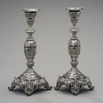 A pair of silver candlesticks by Teodor Werner & son, Warsaw 1876-1896. Weight 700 g.
