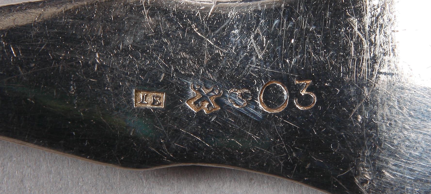 MATSKEDAR, 5 st, silver, flertal mästare och städer, bla L. Grubb, Sundsvall. 1800-tal.