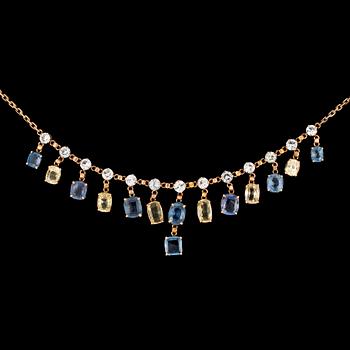 322. A blue and yellow sapphire necklace.