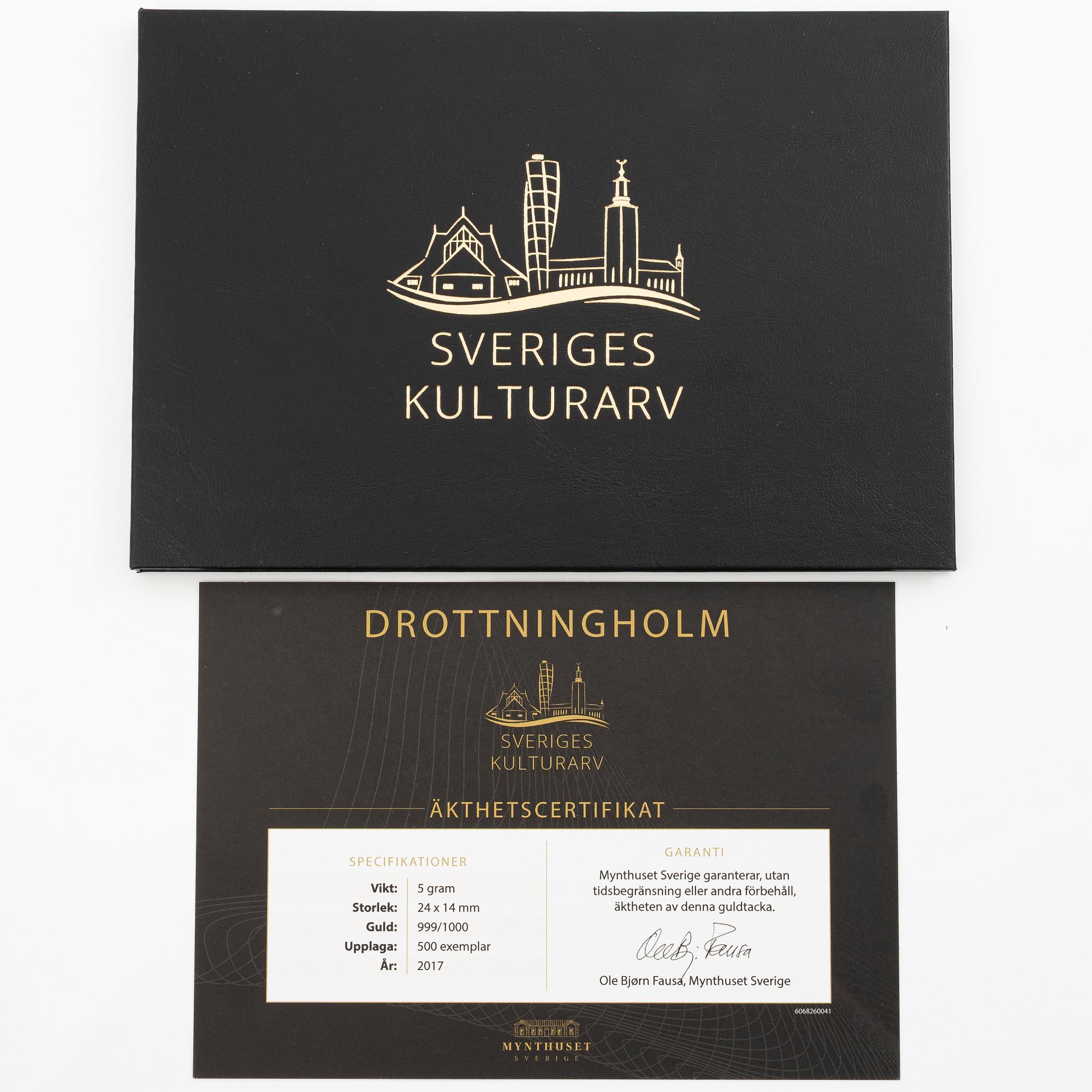Gold bar, 999.9, “Drottningsholm”, Schöne Edelmetaal.