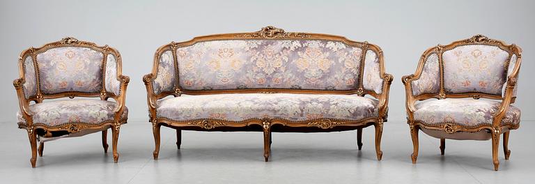 SALONGSMÖBEL, 3 delar, Louis XV-stil, 1900-talets början.