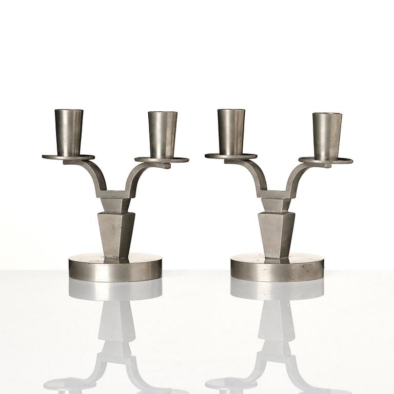 Nils Fougstedt, a pair of pewter candelabra model "1046", Firma Svenskt Tenn, Stockholm 1929.