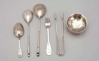 PARTI SILVER, 6 delar. 84 silver Moskva Ryssland 1896-1908. Vikt 139 g.