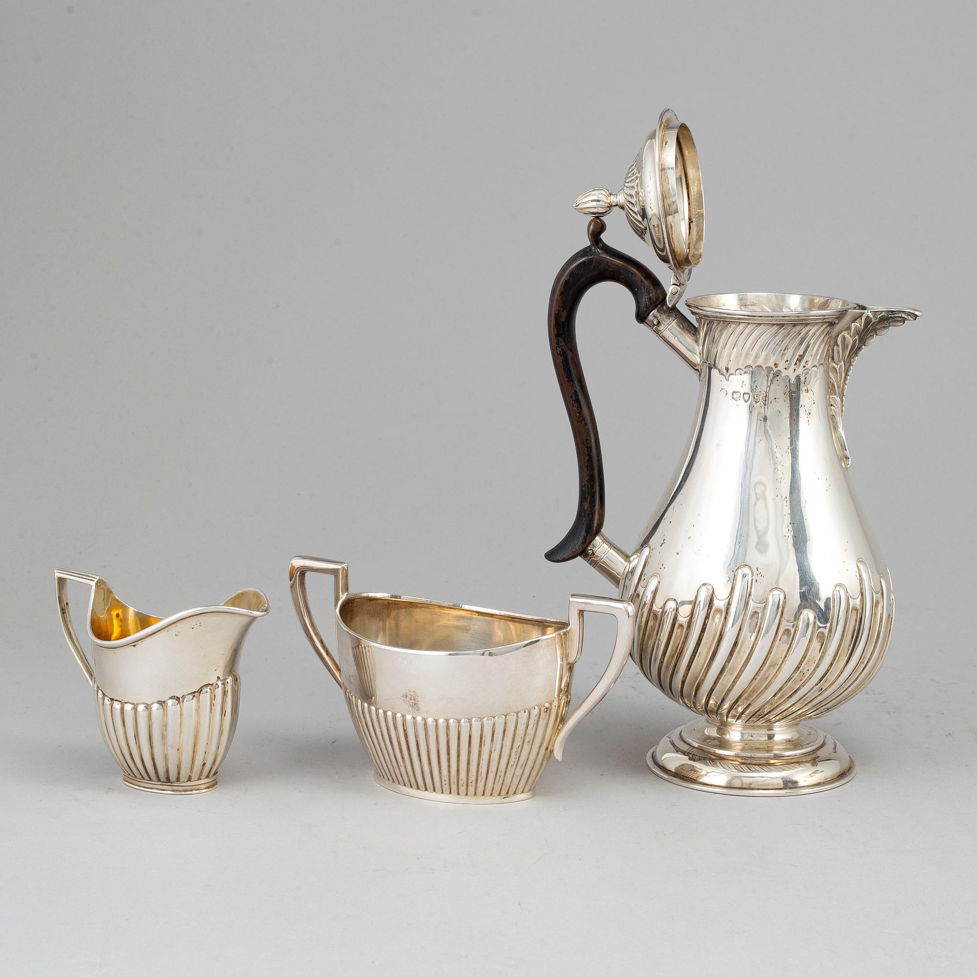 KAFFESERVIS, 3 delar, silver, 1893-1926.