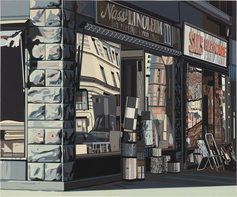 Richard Estes, "Nass Linoleum," from the portfolio "Urban Lanscapes",