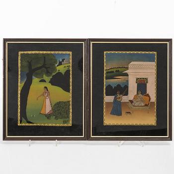 Oidentifierad konstnär, två målningar, Indien, 1900-tal.