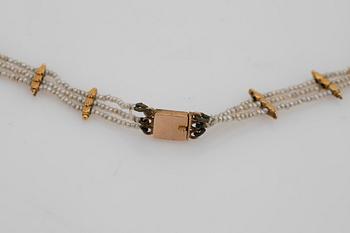 Necklace, 18k gold with amethysts and seed pearls.